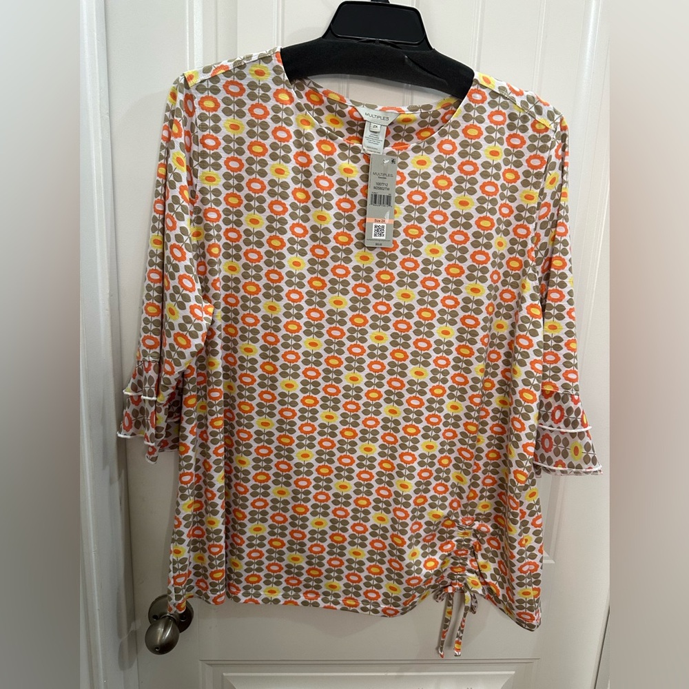 NWT Multiples Vibrant  Orange and Yellow Floral sunshine Blouse 2x